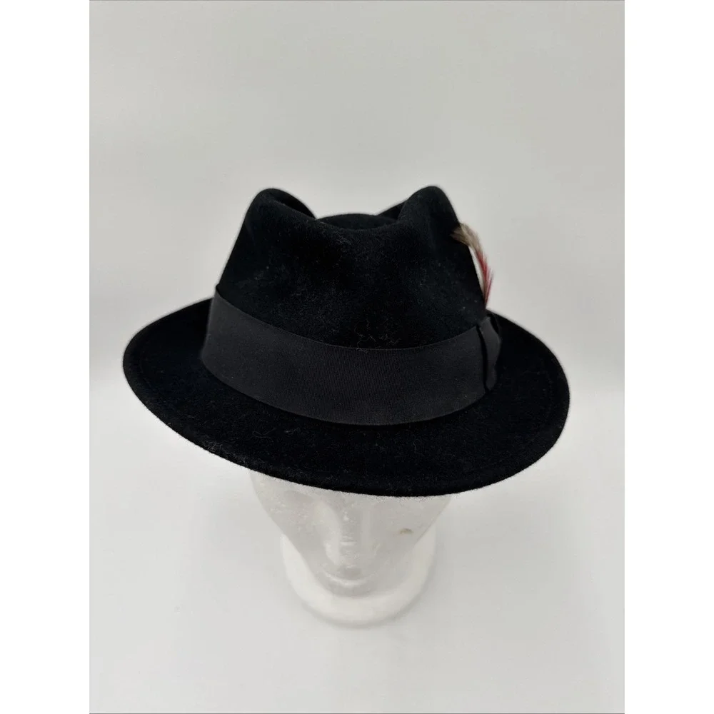Lite Felt Black Wool Fedora‎ Hat Medium Packable Water Repellent Made in USA